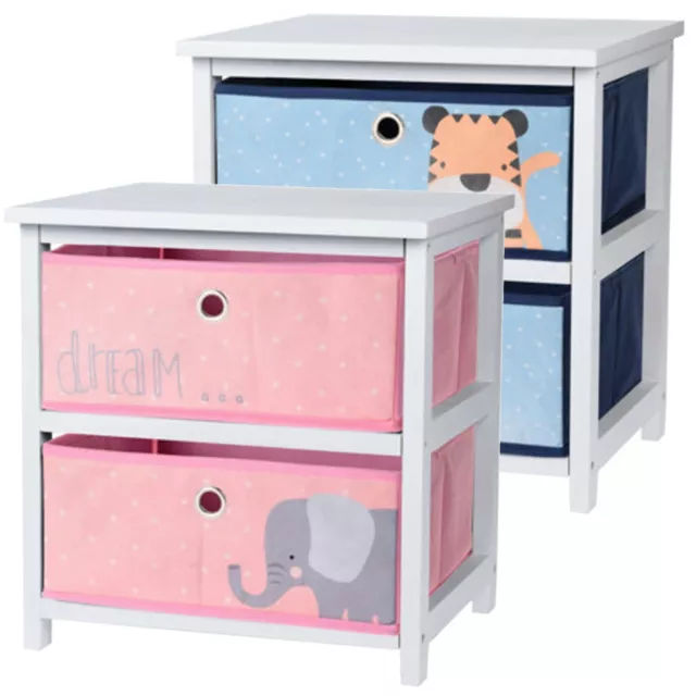 MDF Wooden 2 Drawer Bedside Childrens Kids Girls Boys Cabinet Bedroom Furniture