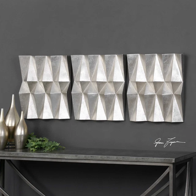 Three Maxton Modern Shape 22" Iron Faceted Panels Wall Art Uttermost 04052