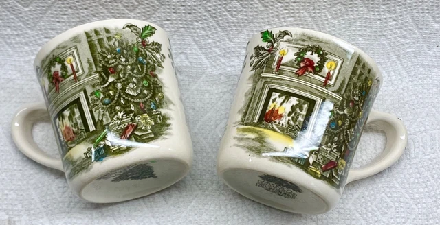CHRISTMAS  2 Vintage Johnson Brothers COZY CHRISTMAS SCENE Coffee Tea Mug Cup VG