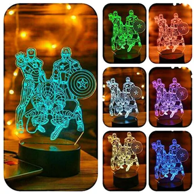 3D Marvel The Avengers LED Night Lights Superhero Spiderman Ironman Lamp Gifts