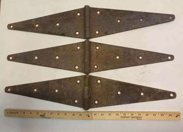 3 Vintage 24'' Farm Barn Door Gate Hand Forged Strap Hinges Great Patina Set