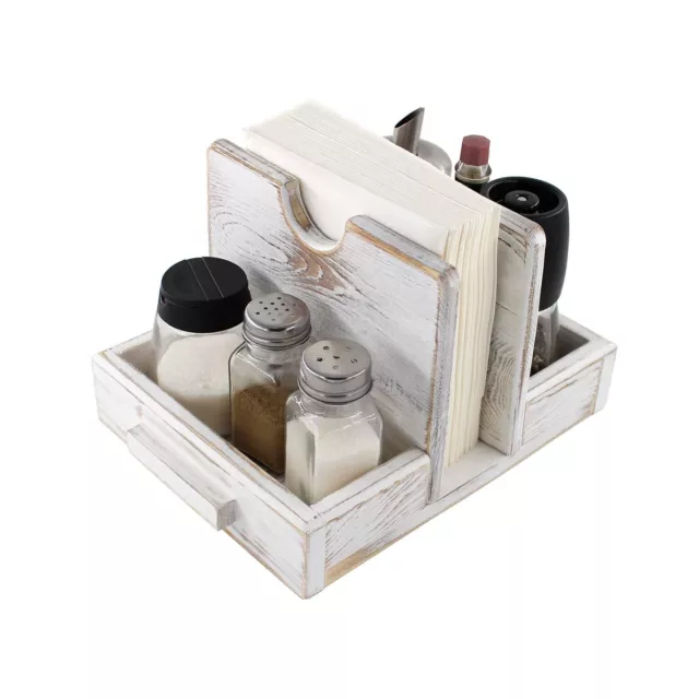 Farmhouse Napkin Holder for Table with Salt and Pepper Shakers Caddy
