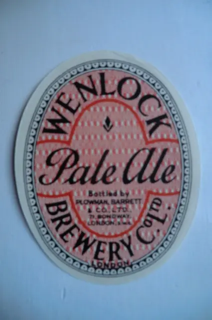 Mint Wenlock London Bottled By Plowman Pale Ale Brewery Beer Bottle Label
