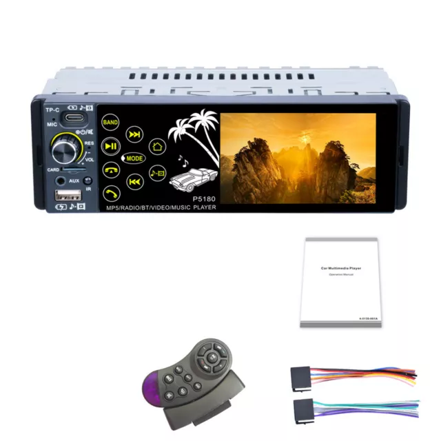 1DIN Car Stereo Radio BT FM MP5 Player USB Head Unit With Steering Wheel Control