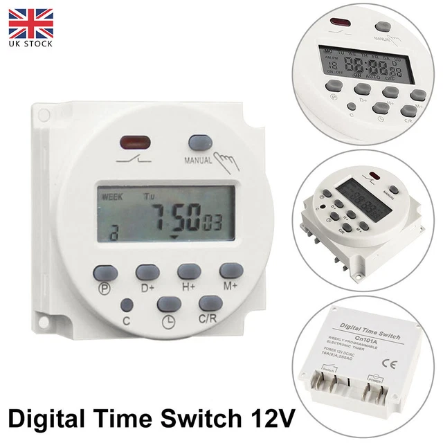 DC 12V 16A LCD Digital Timer Switch Electronic Power Programmable Time ...