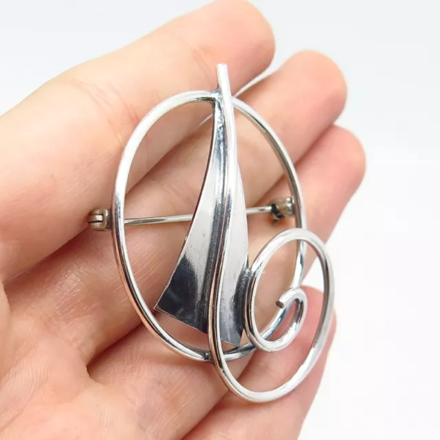925 Sterling Silver Vintage Abstract Leaf/ Arrow Pin Brooch