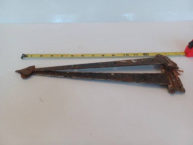 1-Pair Antique Wrought Iron 14" Hand Forged Barn Door Strap Hinges