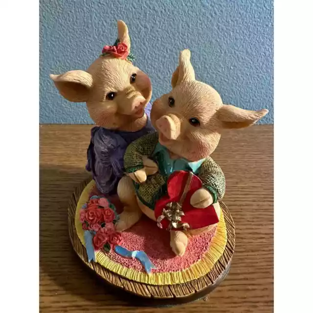 Vintage Doremi 1994 Pig Figurine, Love Pigs with chocolate and cards-