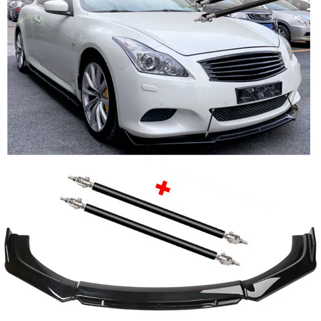 Front Bumper Lip Spoiler Splitter BodGlossy Black Strut Rod For INFINITI G35 G37
