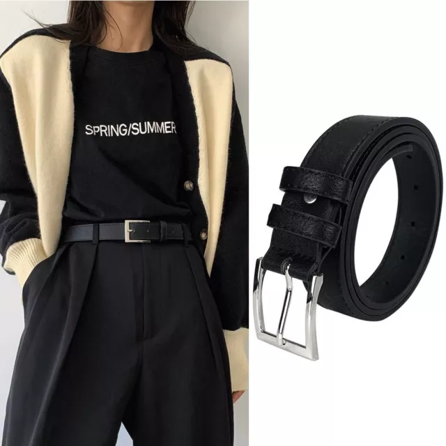 Versatile Harajuku Leather Belt Luxury Design Thin Waist Strap Jeans Belt