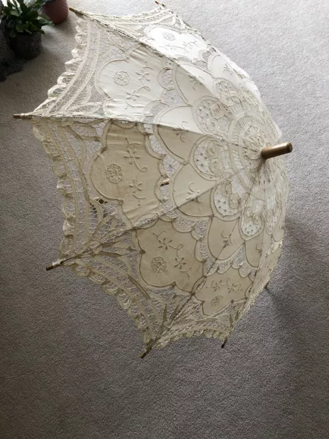 Vintage Parasol -  Cotton, Lace, Embroidery (Please Read Description Carefully)