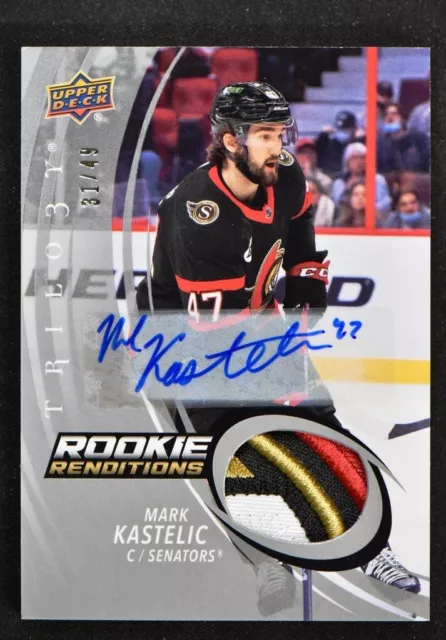 2022-23 UD Trilogy Rookie Renditions Patch Auto Relic #RR-9 Mark Kastelic /49