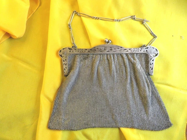 ancien GRAND porte monnaies bourse sac reticule en argent tressé epoq fin XIXe 2