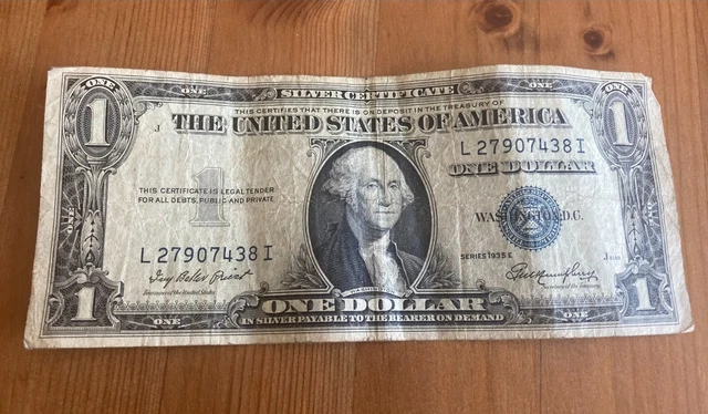 1935 Series E Rare US silver certificate dollar bill w/blue seal