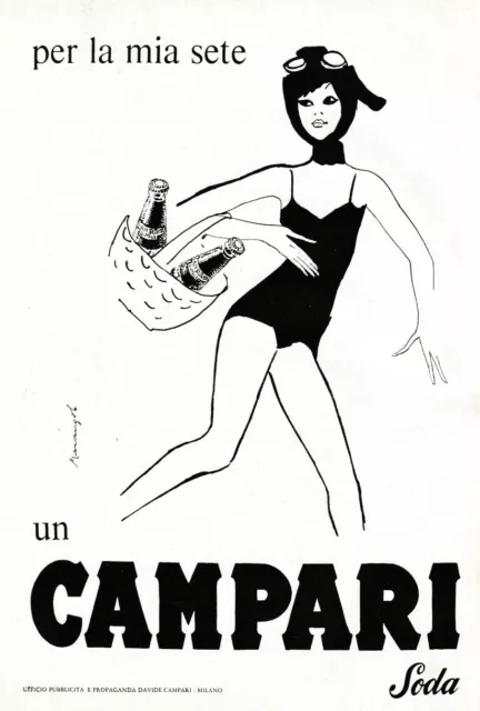Pubblicita' 1966 Campari Soda Aperitivo Mare Spiaggia Sete  Franz Marangolo