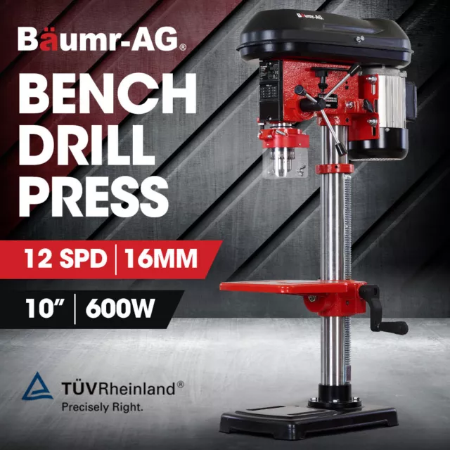 Baumr-AG 600W Drill Press 10" 16mm Pedestal Bench Stand Variable Speed Benchtop