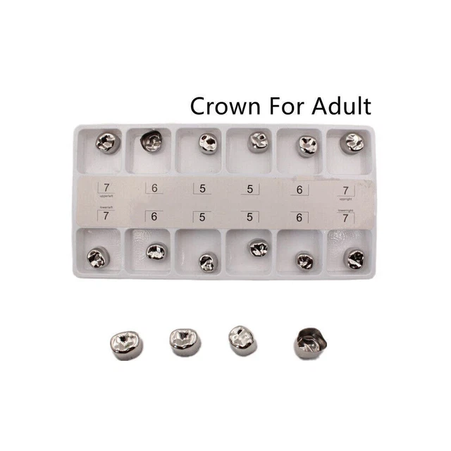 12 Pcs Dental Molar Crowns Adult Preformed Temporary Crown Stainless Steel Metal