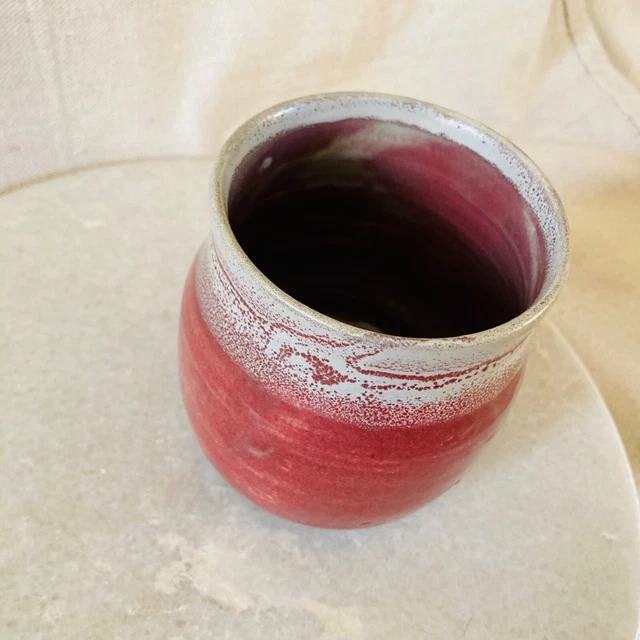 Japanese Ceramic Red Cup Handmade Artisan Sculpted Clay Handleless 3.25”