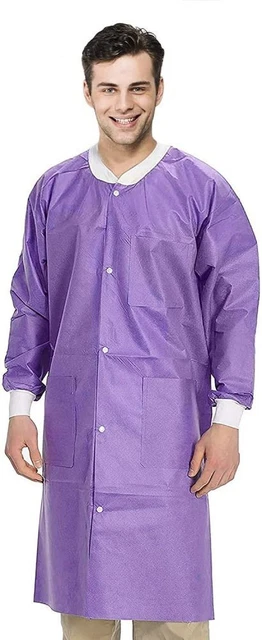 Disposable Gowns Medical Lab Coats X-Large. Pack of 50 Purple Adult with