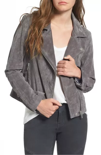 BlankNYC Grey Suede Leather Moto Jacket Zip  Asymmetrical Cropped SZ M New