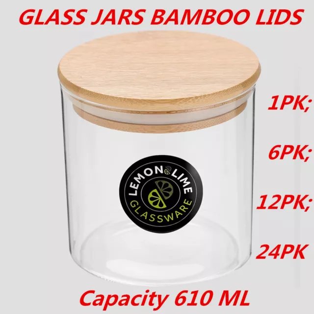 Glass Jar Food Storage Bottles Sealed Cans Bamboo Lid Air Tight Container 610ml