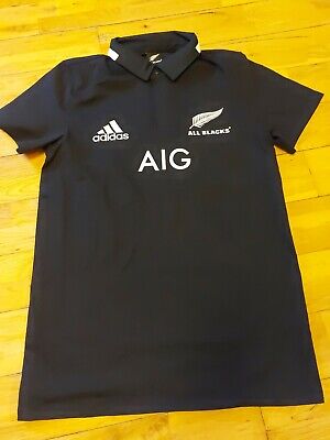 Tout Noir Nouvelle Zélande Aig adidas Sensation Coton Col Rugby Chemise S Neuf