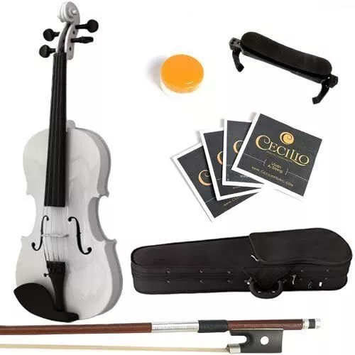 Mendini By Cecilio Violin Kit For Beginners, Kids & Adults, 4/4 - White
