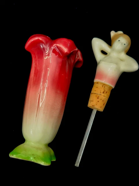 Vintage 1930's -Porcelain Perfume Bottle-German Lady EMERGING FROM RED FLOWER