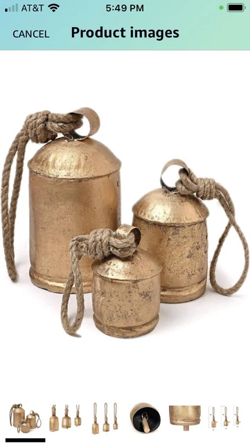 Set of 3 Metal Hanging Harmony Bells Garden Rustic Relaxing Tranquil Wind Chimes