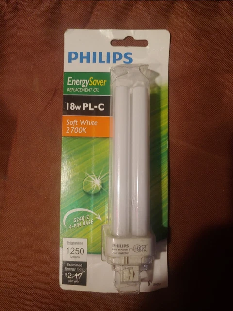 Philips 18w PL-C 4 Pin Base Soft White G24Q-2 6" Bas 1250 Lumens Light Bulb