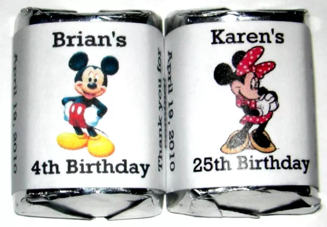 60 Minnie Or Mickey Mouse Birthday Candy Wrapper Favors