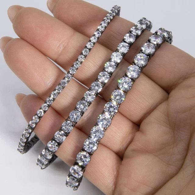 Bracelet Tennis En Argent 925 Avec Diamants Noirs - 3/4 Carat - Taille 7,5 Pouces - Neuf Sans Boîte