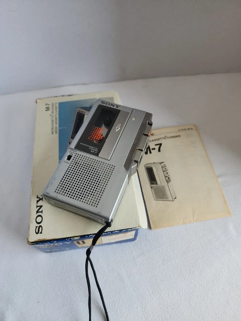 Vintage SONY M-7 Microcassette Recorder W/Original Box, Also Paper Manual