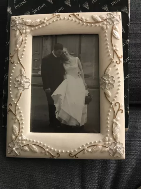 New Gorgeous Dezine Wedding Picture Portrait Photo Frame - Ivory, Gold, Silver