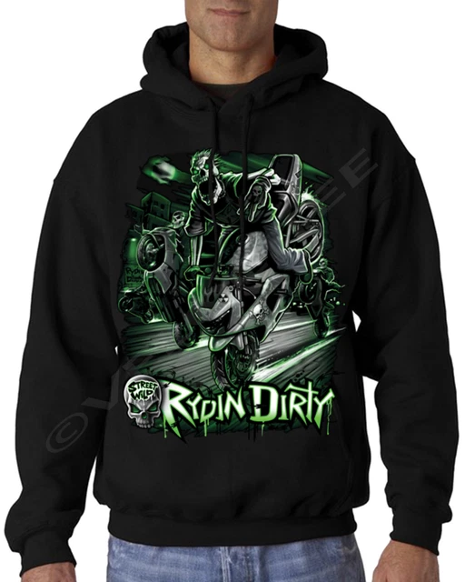 Velocitee Mens Hoodie Rydin Dirty Biker Motorcycle Stunt Rider A11497