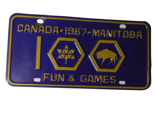 Manitoba License Plate 1967 Vintage Canada Centennial Fun & Games Souvenir