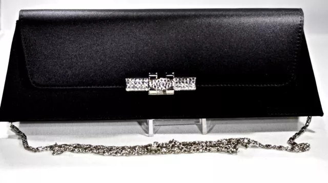 Elegant Satin Crystal Purse Clutch Evening Bag Black Swarovski Crystals Quality 3