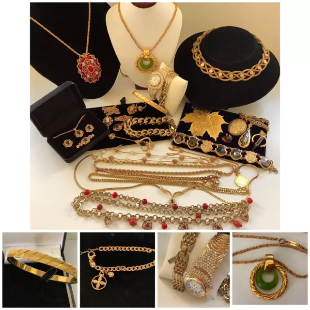 Job Lot Vintage Gold Tone / Plated Jewellery inc 18Kt Gold Plated, Monet, Fossil