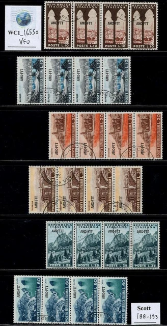 WC1_16550. ITALY: TRIESTE AMG FTT. Strips of 1954 TURISM set. Sc. 188-193. Used