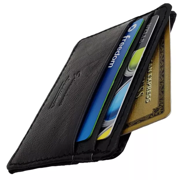 AG Wallets Mens Black Leather Minimalist Front Pocket Cash Card Holder Wallet 3