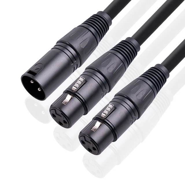 QIANRENON XLR a 6,35mm Y Splitter Audio Cavo - Femmina a 2 TS 1/4 Mono Doppia Spina Stereo - 3Pin XLR a 6,35mm 2 Poli Convertitore, per Amplificatore Microfonico Mixer, 1m/3.3ft
