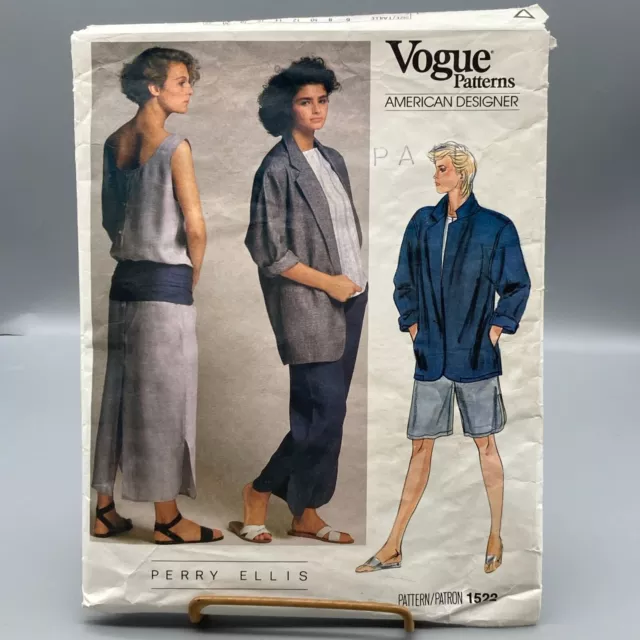 VINTAGE SEWING PATTERN Vogue 1522, Designer Perry Ellis 1985 Misses ...