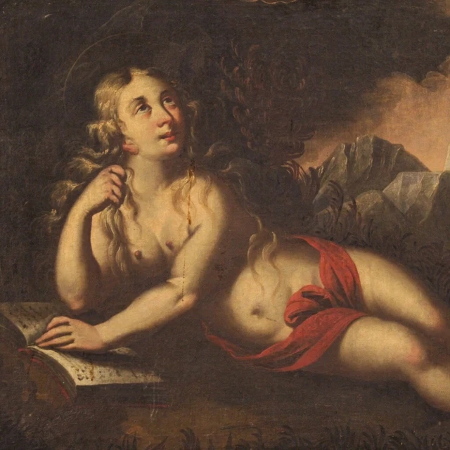Cuadro antiguo Santa Maria Magdalena 600 pintura oleo sobre lienzo religioso