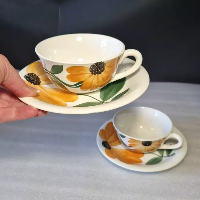 🔅 2 grandes tasses & soucoupes à thé, déjeuner en faïence de Gien décor floral
