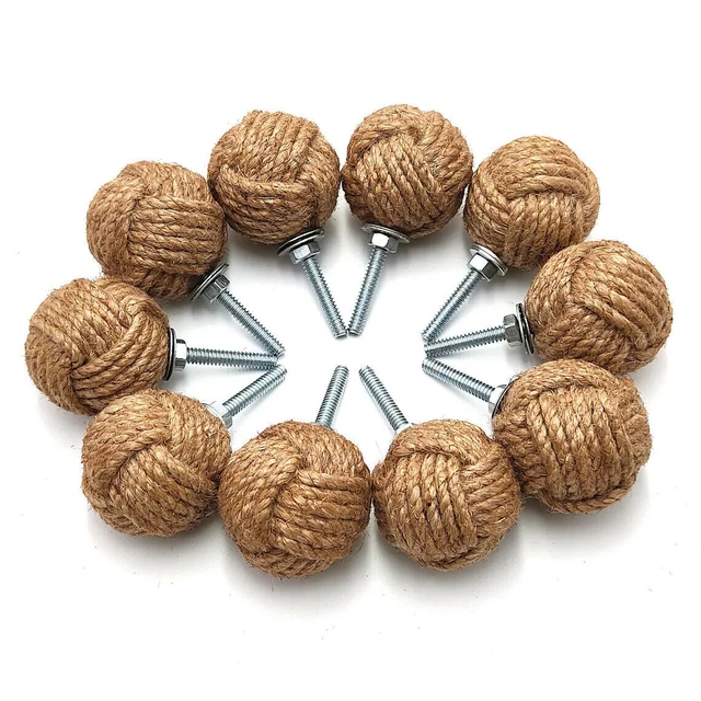 Lot de 10 boutons de porte/tiroirs et poignées de poussée/boutons en corde...
