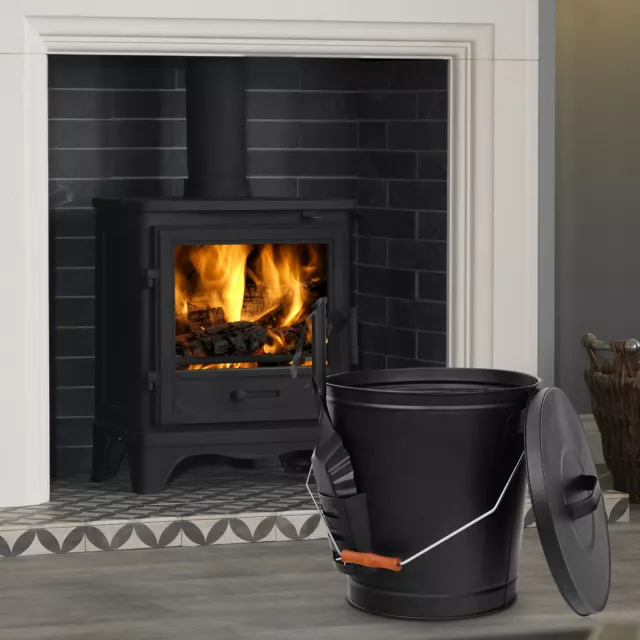 5.15 Gallon Ash Bucket with Lid and Shovel For Fireplaces Fire Pits Stoves Metal 3