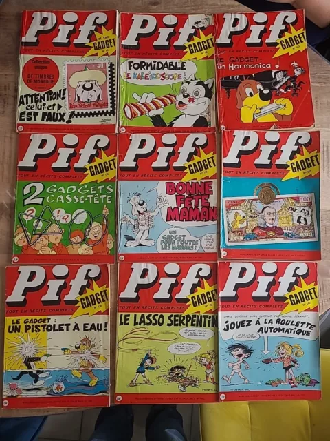 Lot de 9 Ancien Magazine Pif Gadget Vintage Années 70