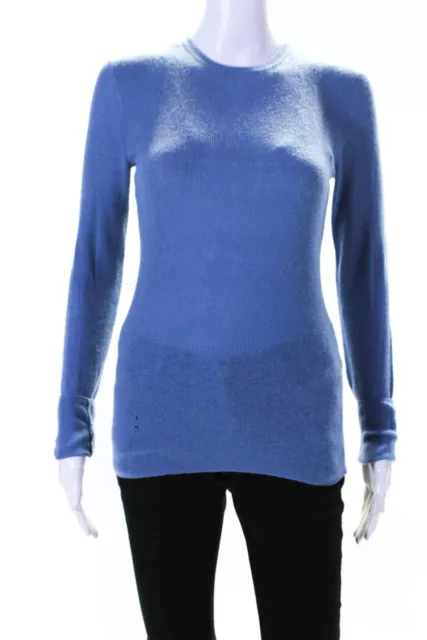 Vince Womens Cashmere Knit V-Neck Long Sleeve Pullover Sweater Top Blue Size M