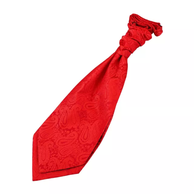 Red Mens Pre-Tied Scrunchie Cravat Woven Floral Paisley Wedding by DQT