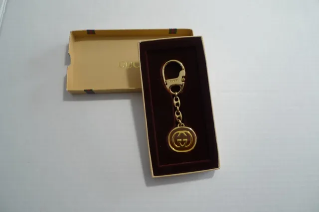 Gucci -Gg Logo  Key Chain -New  Old Stock In Box- 80'S Vintage- Made In Italy